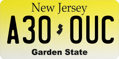 NJ license plate A30OUC
