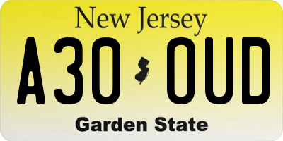 NJ license plate A30OUD