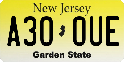 NJ license plate A30OUE