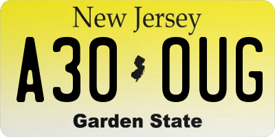 NJ license plate A30OUG
