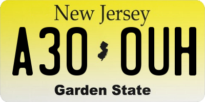 NJ license plate A30OUH