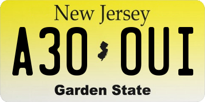 NJ license plate A30OUI