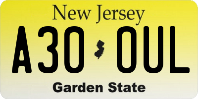 NJ license plate A30OUL