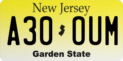 NJ license plate A30OUM