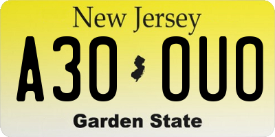 NJ license plate A30OUO