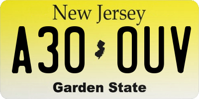 NJ license plate A30OUV