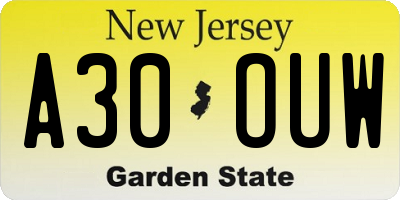 NJ license plate A30OUW
