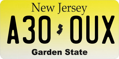 NJ license plate A30OUX