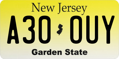 NJ license plate A30OUY