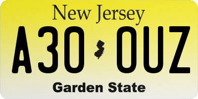 NJ license plate A30OUZ