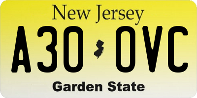 NJ license plate A30OVC