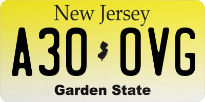 NJ license plate A30OVG