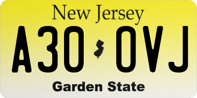 NJ license plate A30OVJ