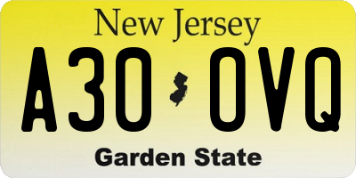 NJ license plate A30OVQ