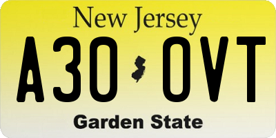 NJ license plate A30OVT
