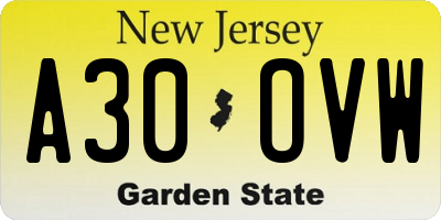 NJ license plate A30OVW