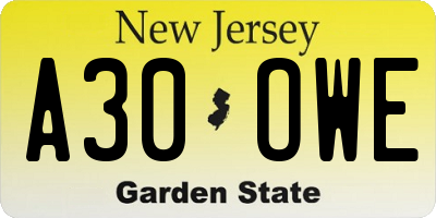 NJ license plate A30OWE