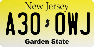 NJ license plate A30OWJ