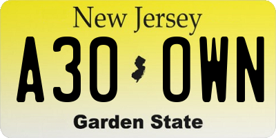 NJ license plate A30OWN
