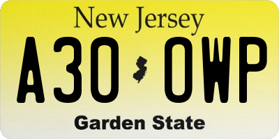 NJ license plate A30OWP
