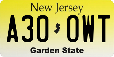 NJ license plate A30OWT