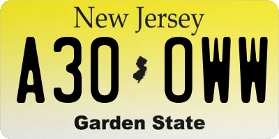 NJ license plate A30OWW