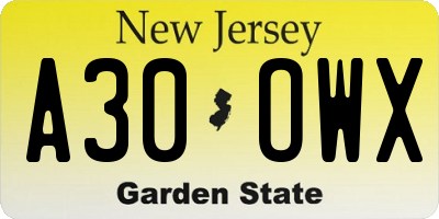 NJ license plate A30OWX