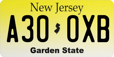NJ license plate A30OXB