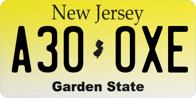 NJ license plate A30OXE