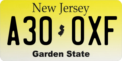NJ license plate A30OXF