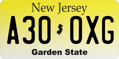 NJ license plate A30OXG