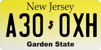 NJ license plate A30OXH
