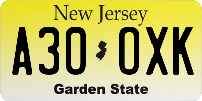 NJ license plate A30OXK