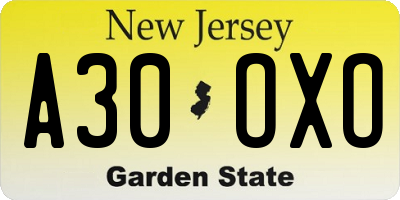NJ license plate A30OXO