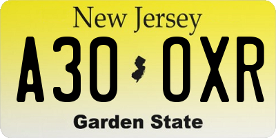 NJ license plate A30OXR