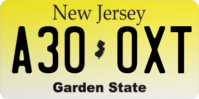NJ license plate A30OXT