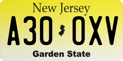 NJ license plate A30OXV