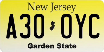 NJ license plate A30OYC