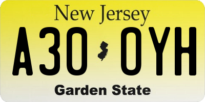 NJ license plate A30OYH