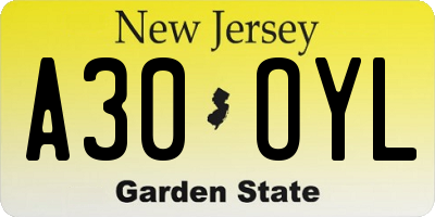 NJ license plate A30OYL