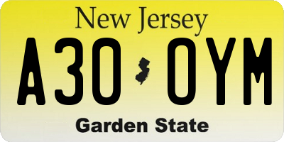 NJ license plate A30OYM