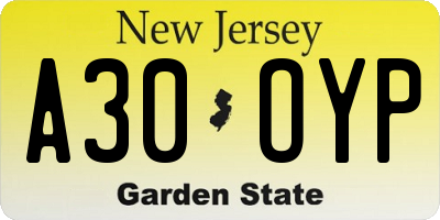 NJ license plate A30OYP