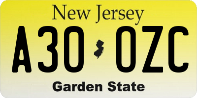 NJ license plate A30OZC