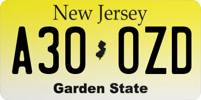 NJ license plate A30OZD
