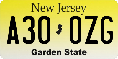 NJ license plate A30OZG