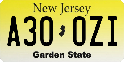 NJ license plate A30OZI