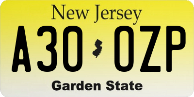 NJ license plate A30OZP