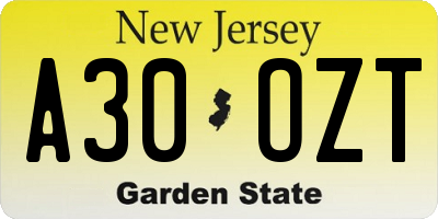 NJ license plate A30OZT