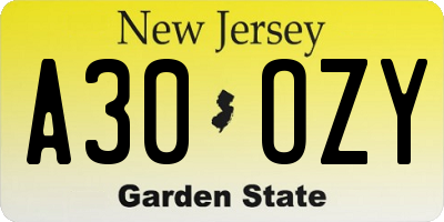 NJ license plate A30OZY