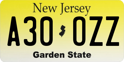 NJ license plate A30OZZ